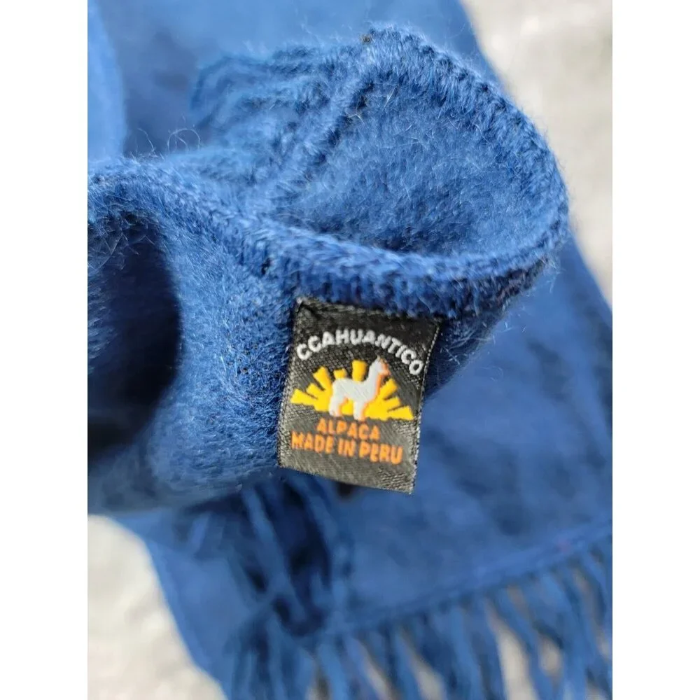 Alpaca Scarf Blue Fringe Ccahuantico‎ EUC 64x8